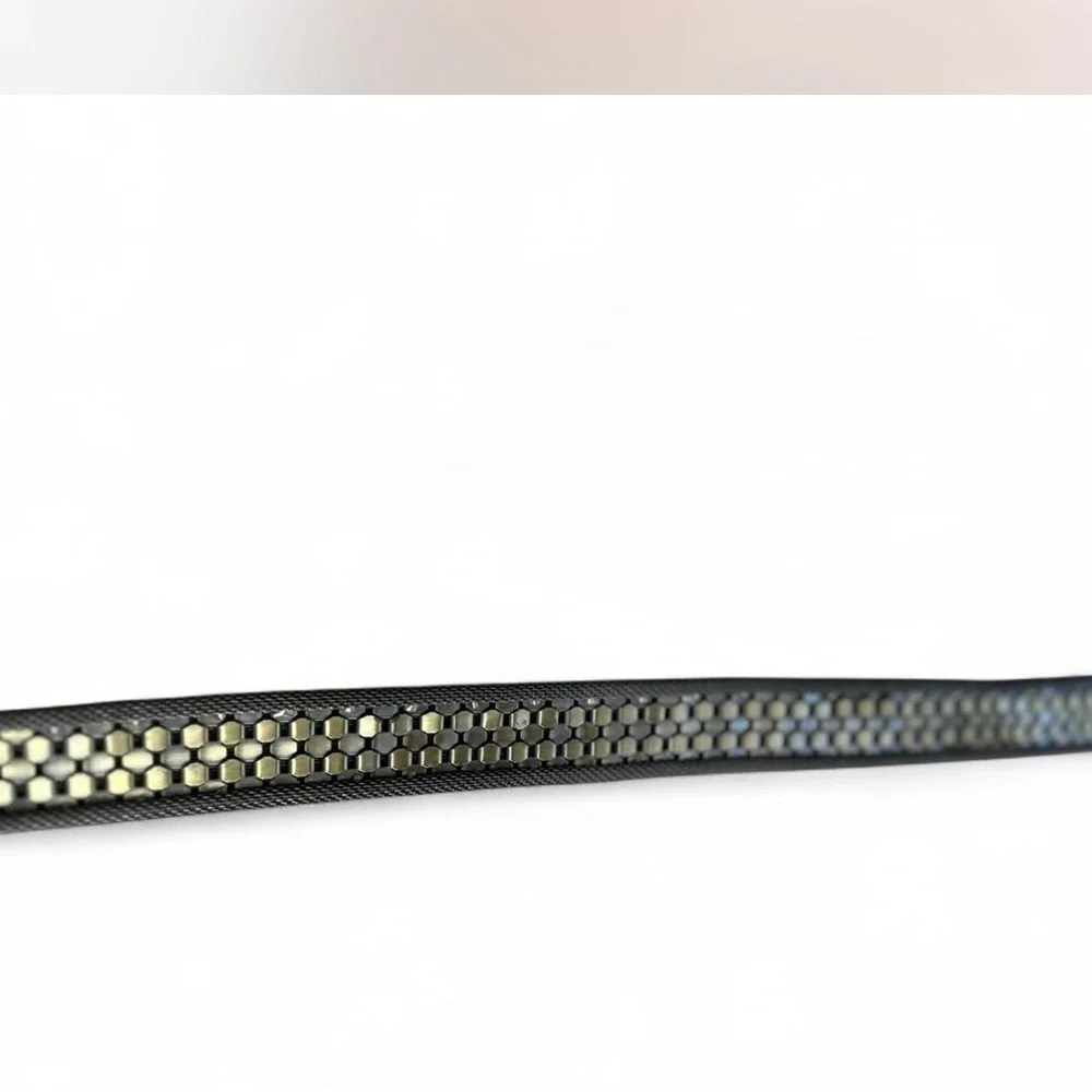 |Danier| Gold Silver-tone Studded Leather Belt Women's Medium Mesh Detail